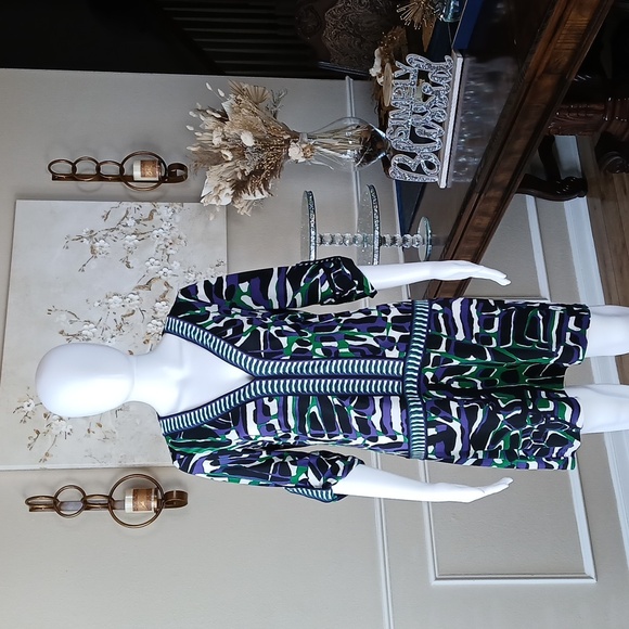 Women's Vibrant Geometric Print V-Neck Dress By BCBGMAXAZRIA. Size S - Picture 12 of 17